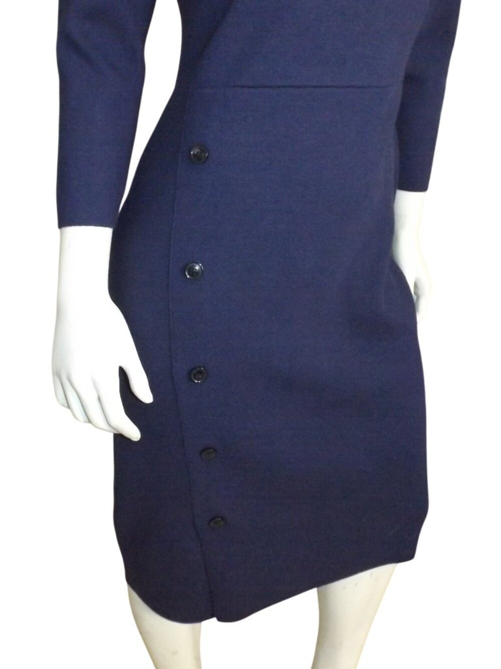 new ANN TAYLOR Sweater Dress, M, Blue, button accent, Long sleeves, Funnel neck - Picture 3 of 14